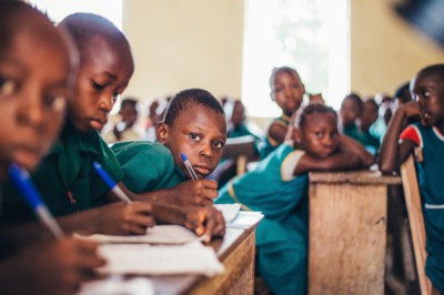 A Sierra Leone school boy in class